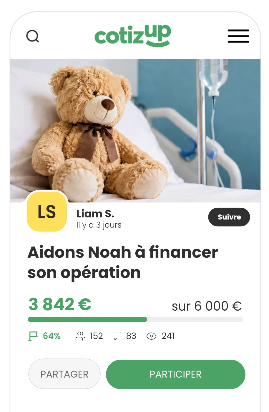 Un groupe de proches réunis autour d'une cagnotte en ligne